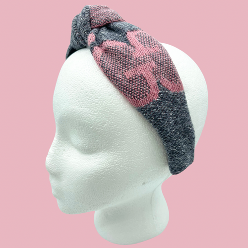 The Kate Knotted Headband - Pink and Gray